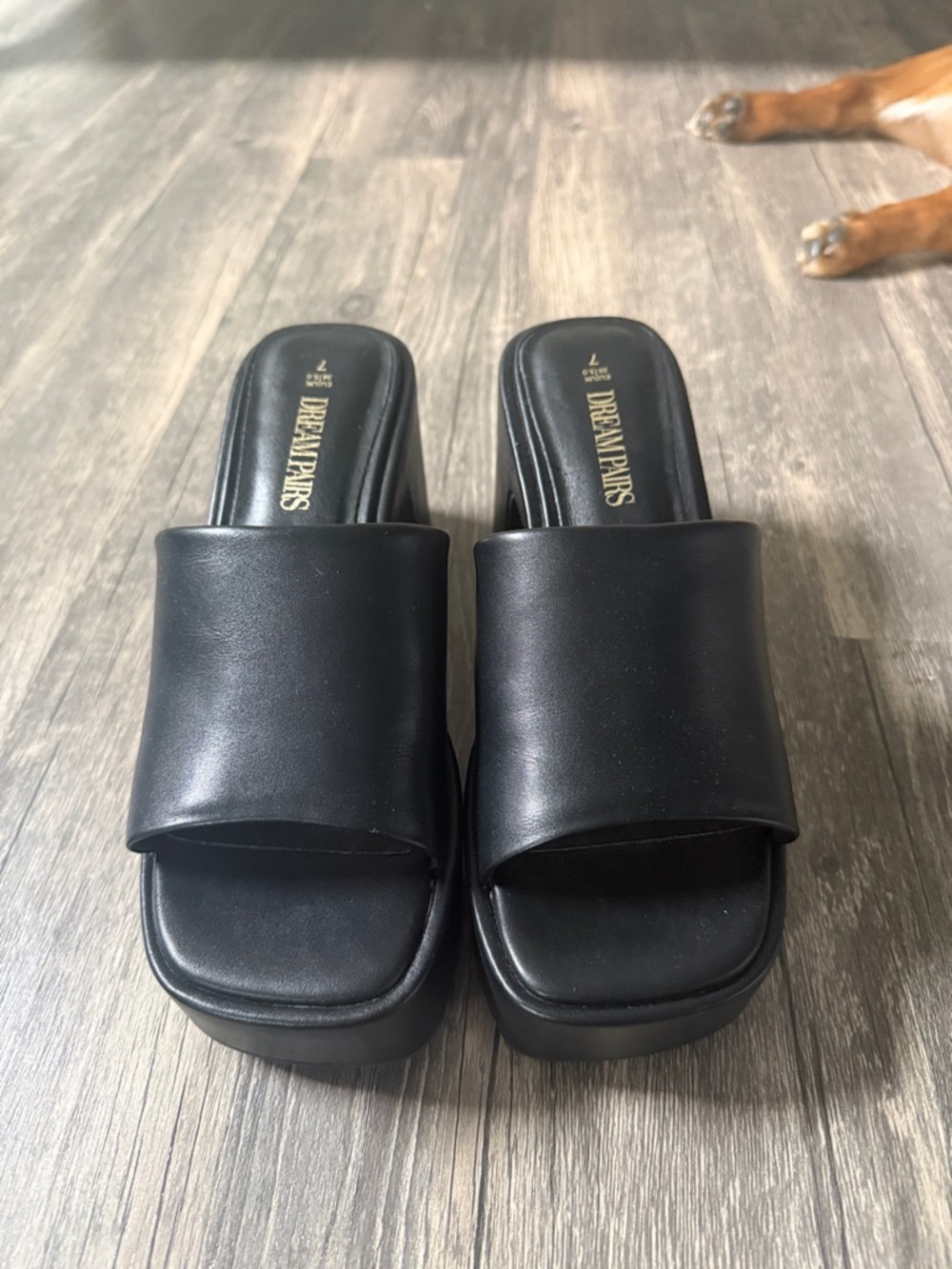 Dream Pairs Black Chunky Slide Heels